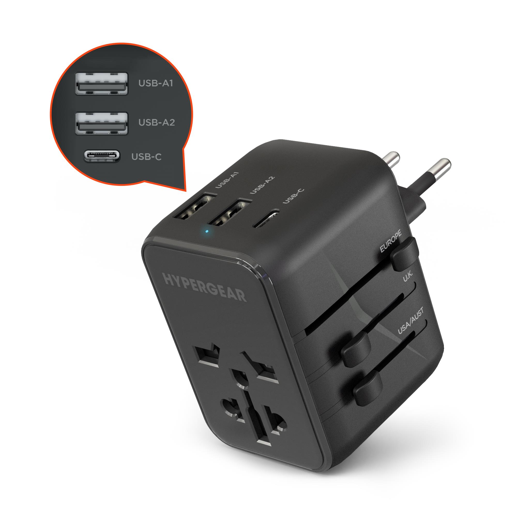 HyperGear WorldCharge Universal Travel Adapter With USB-C Blk