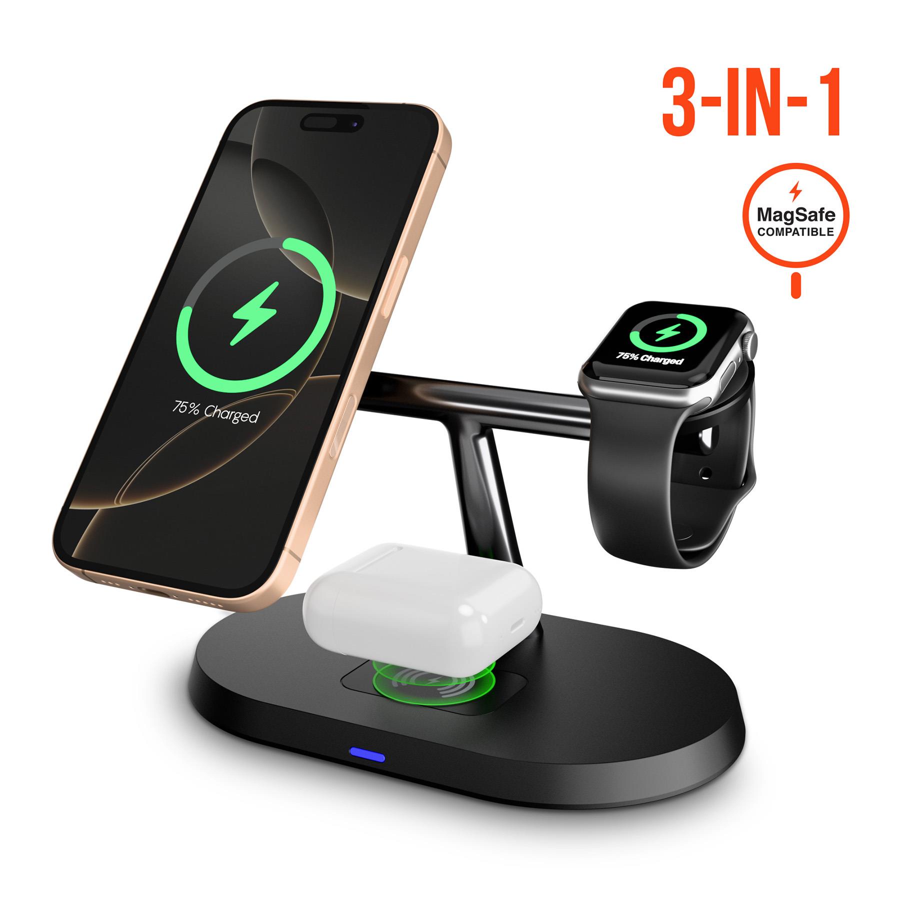HyperGear MaxCharge Pro 3-in-1 Wireless Charging Stand With 15W Magnetic Wireless Fast Charge