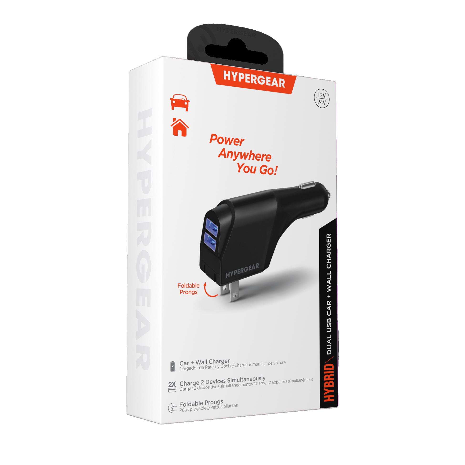 HyperGear 2-in-1 10W Dual USB Car & Wall Charger With Self-Storing Prongs