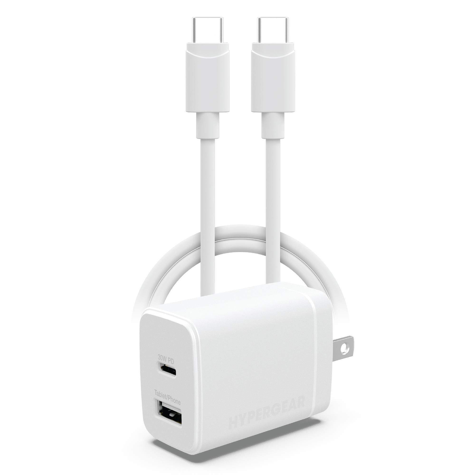 HyperGear 30W USB-C PD + USB-A Fast Wall Charger And 4ft USB-C Cable, White