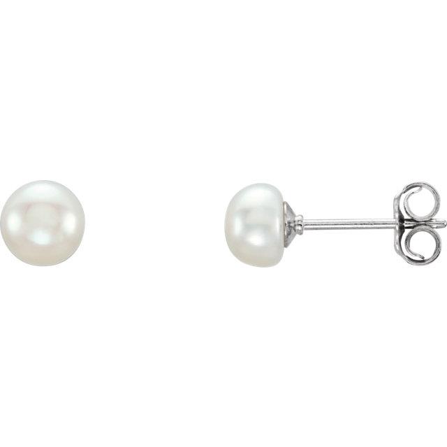 Sterling Silver 5-6mm White Freshwater Cultured Pearl Earrings