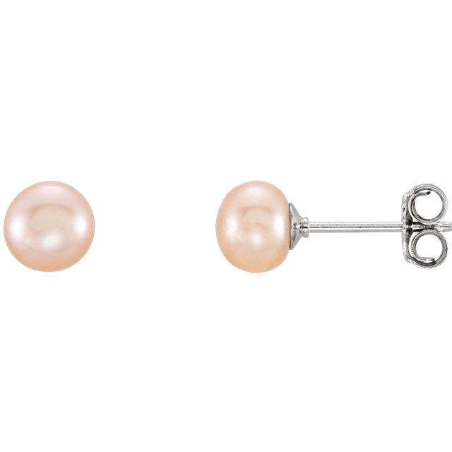 Sterling Silver 5-6mm Pink Freshwater Cultured Pearl Earrings