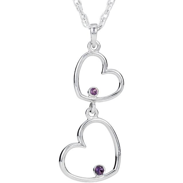 Sterling Silver Amethyst Double Heart 18