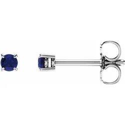 14K White Round Blue Sapphire Earrings