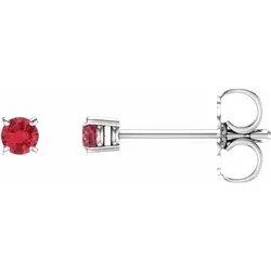 14K White Round Ruby Earrings