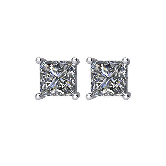 14K White Diamond Threaded Stud Earrings