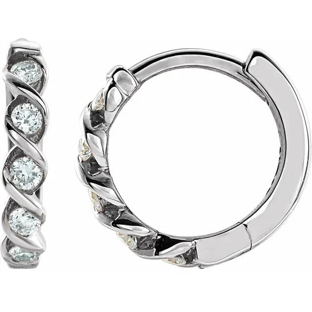 14K White Diamond Hoop Earrings
