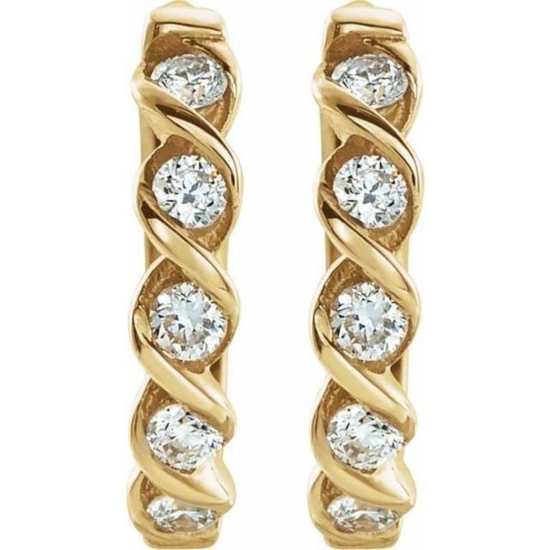 14K Yellow Diamond Hoop Earrings