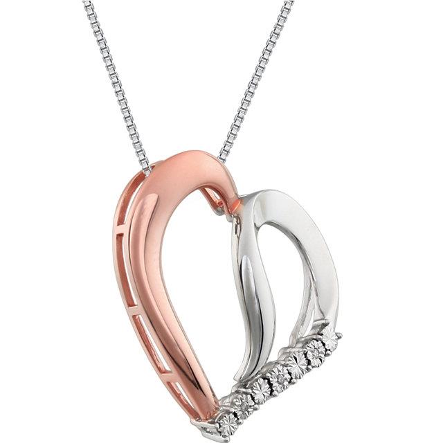 14K Rose Gold-Plated Sterling Silver .02 CTW Diamond Heart 18