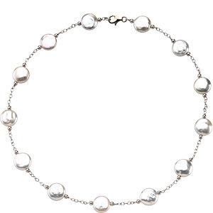 White Coin Pearl Station Necklace