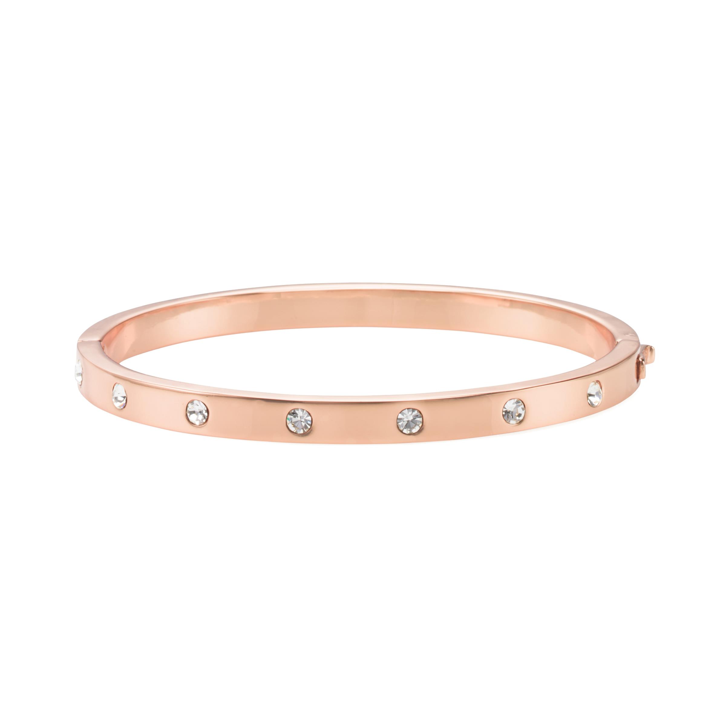 Set In Stone Metal Stone Hinged Bangle - Clear/Rose Gold