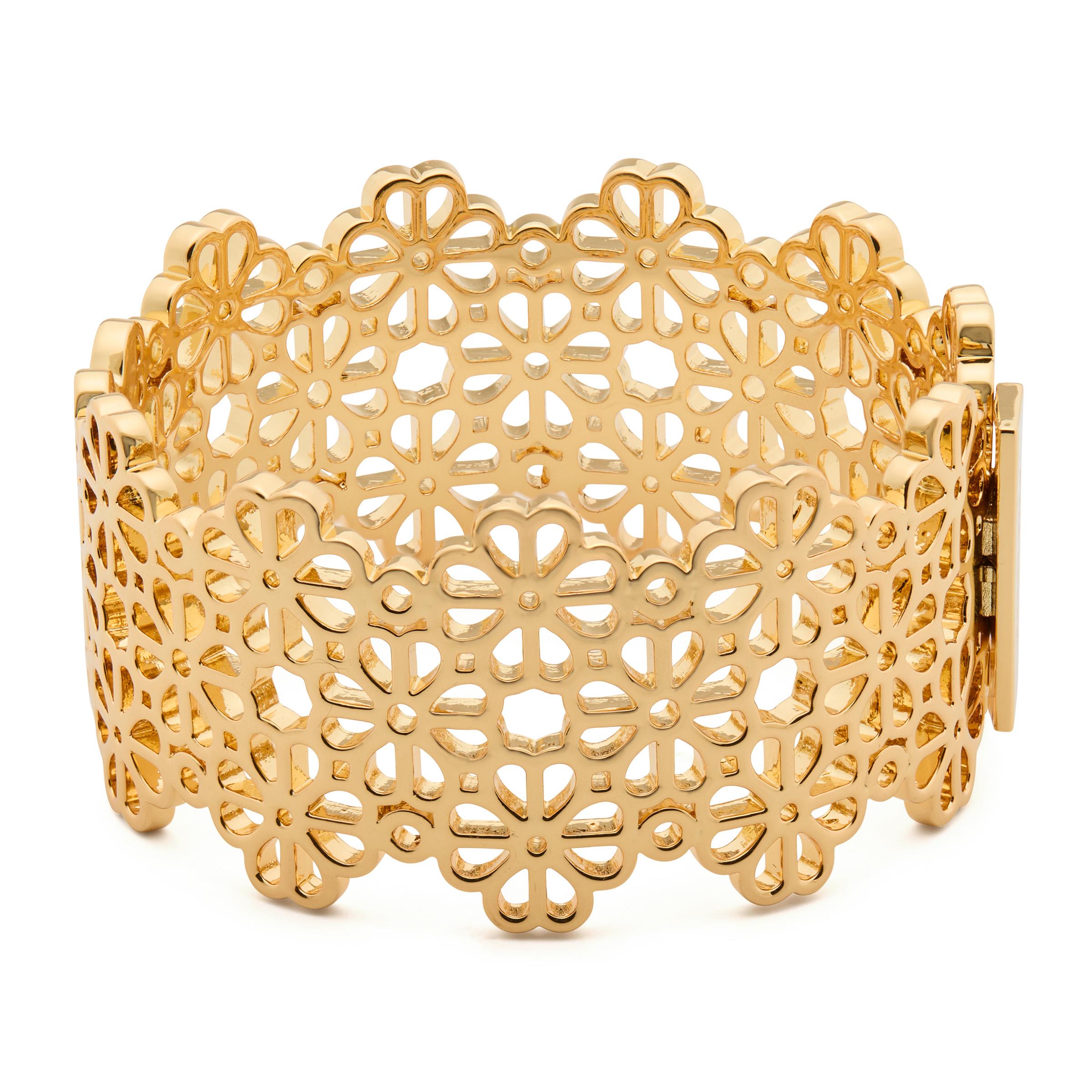 Spade Flower Lace Wide Bangle - Gold