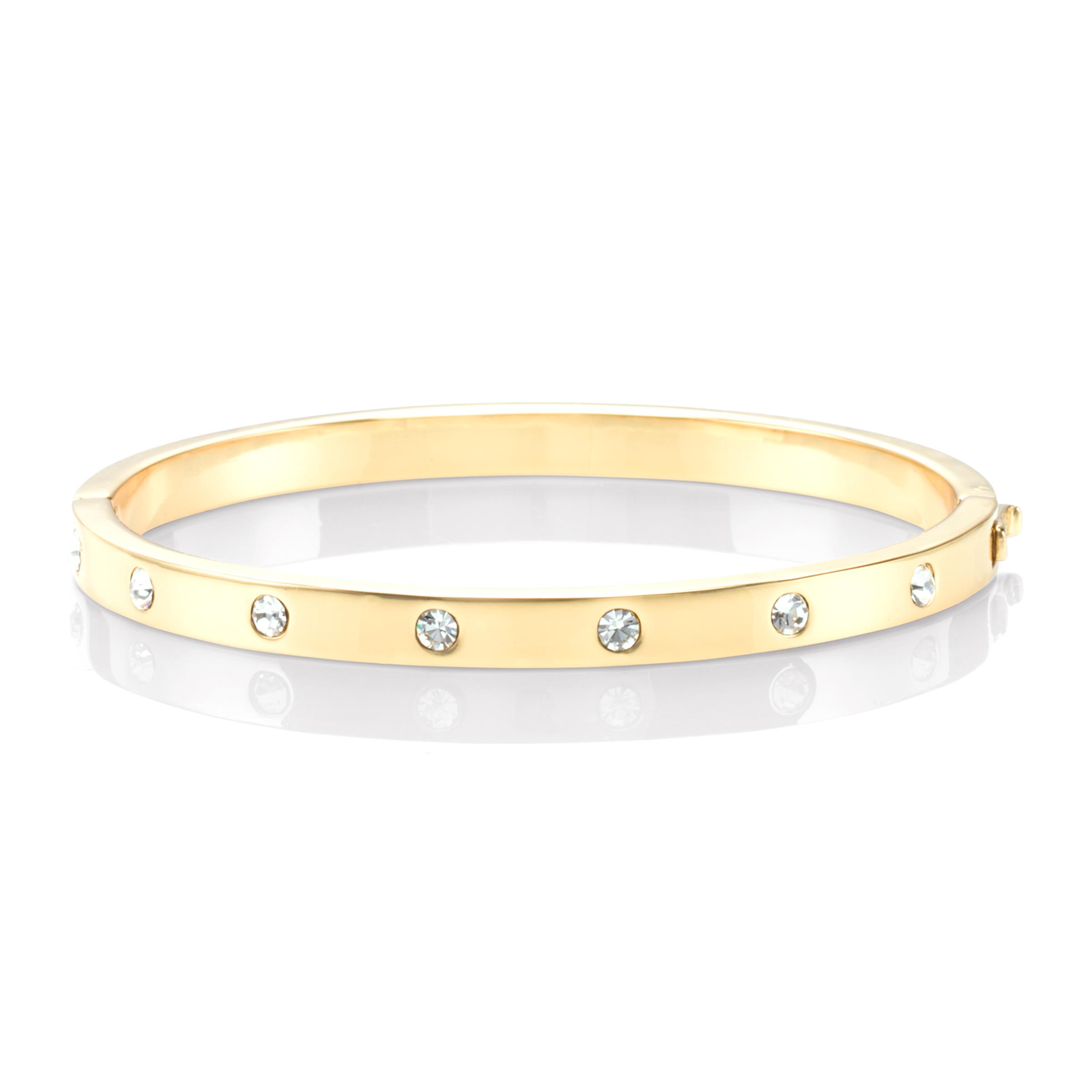 Set In Stone Metal Stone Hinged Bangle - Clear/Gold
