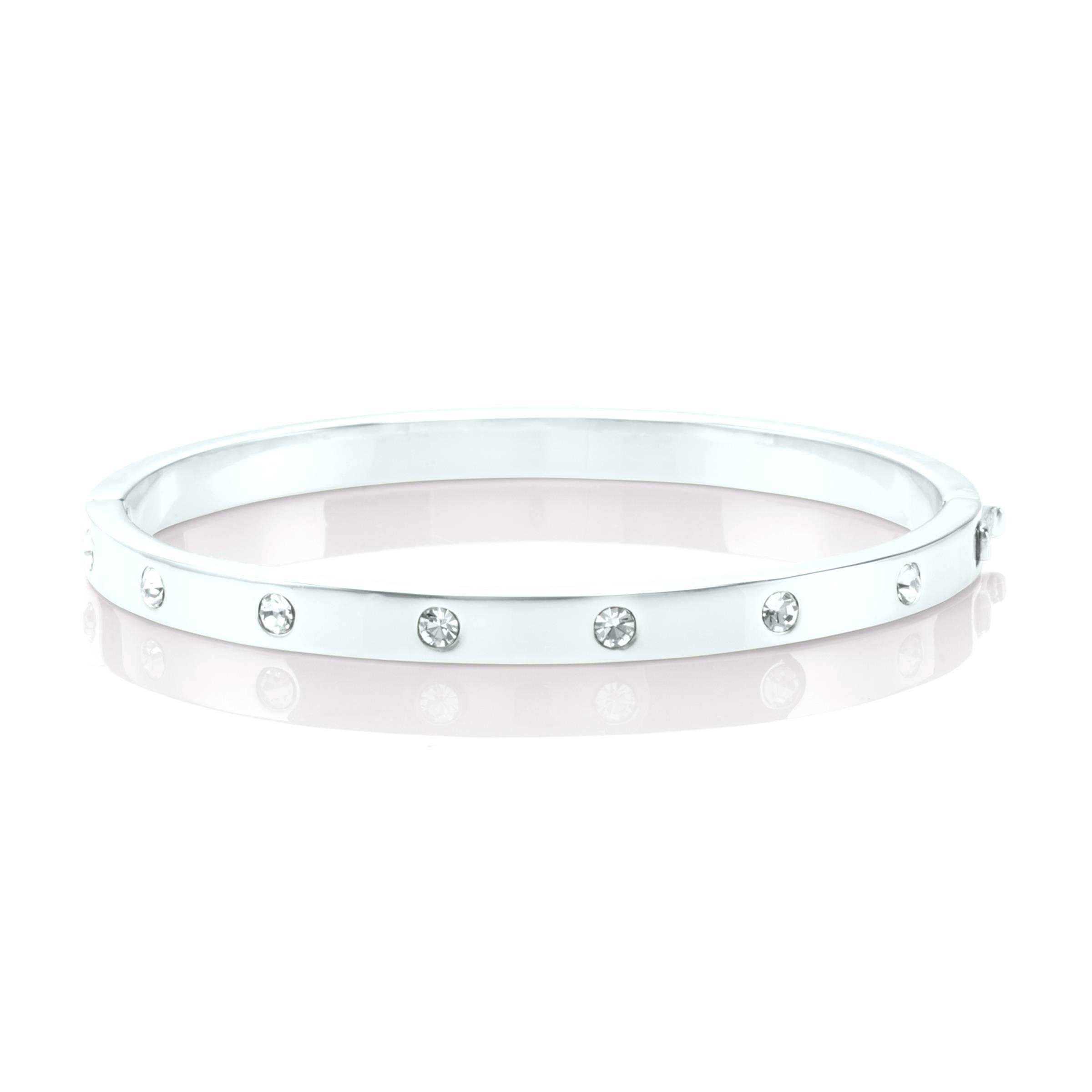 Set In Stone Metal Stone Hinged Bangle - Clear/Silver