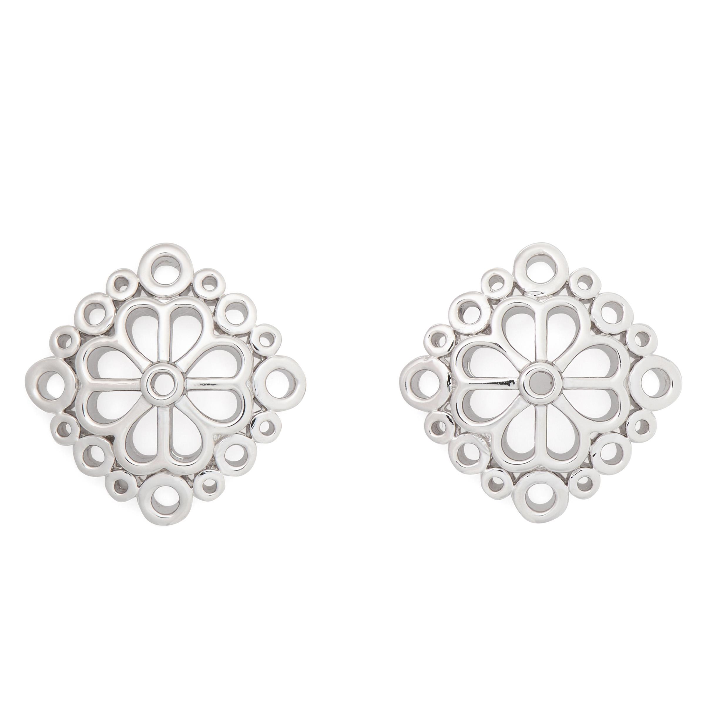 Spade Flower Lace Studs - Silver