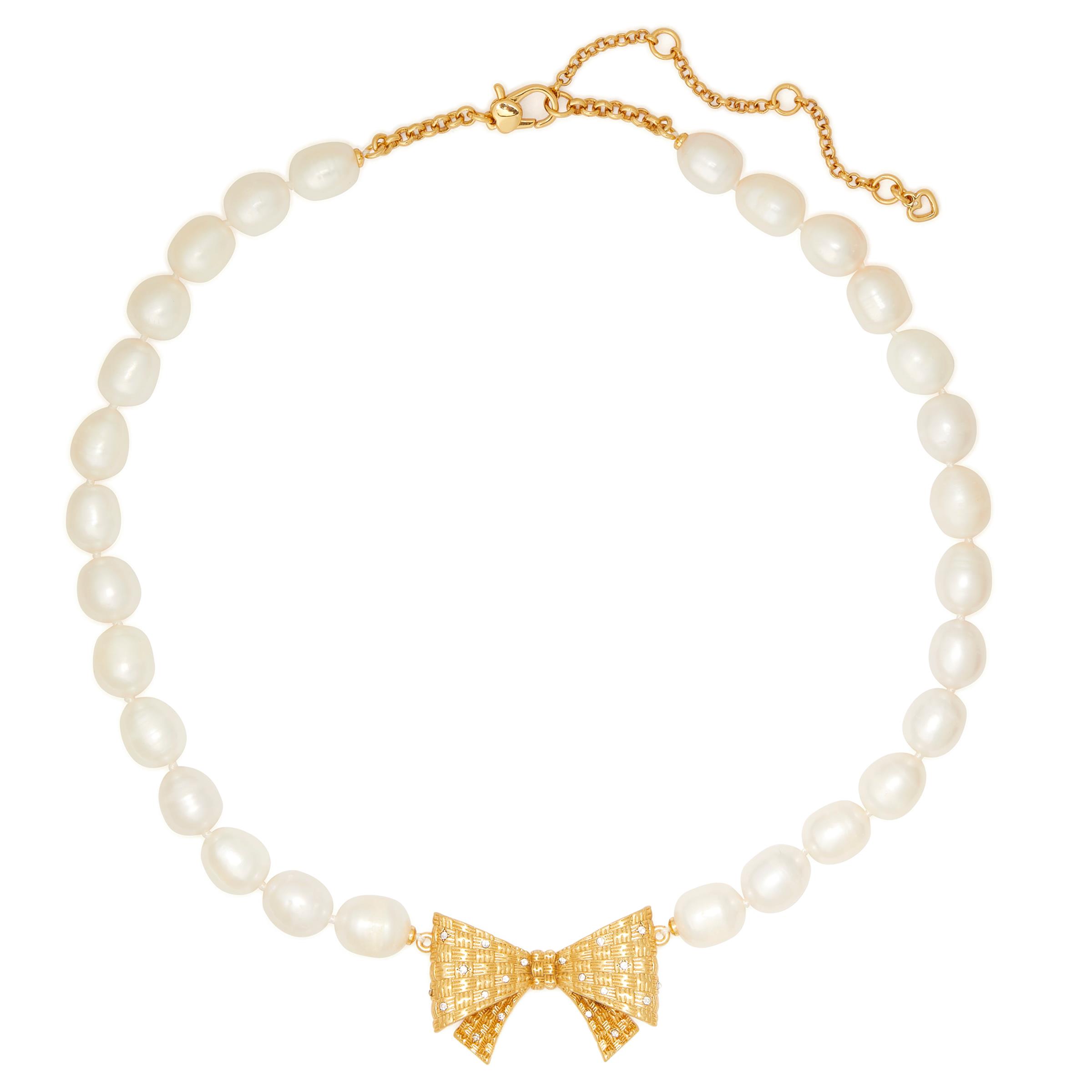Wrapped In A Bow Pearl Necklace - Cream Multi/Gold