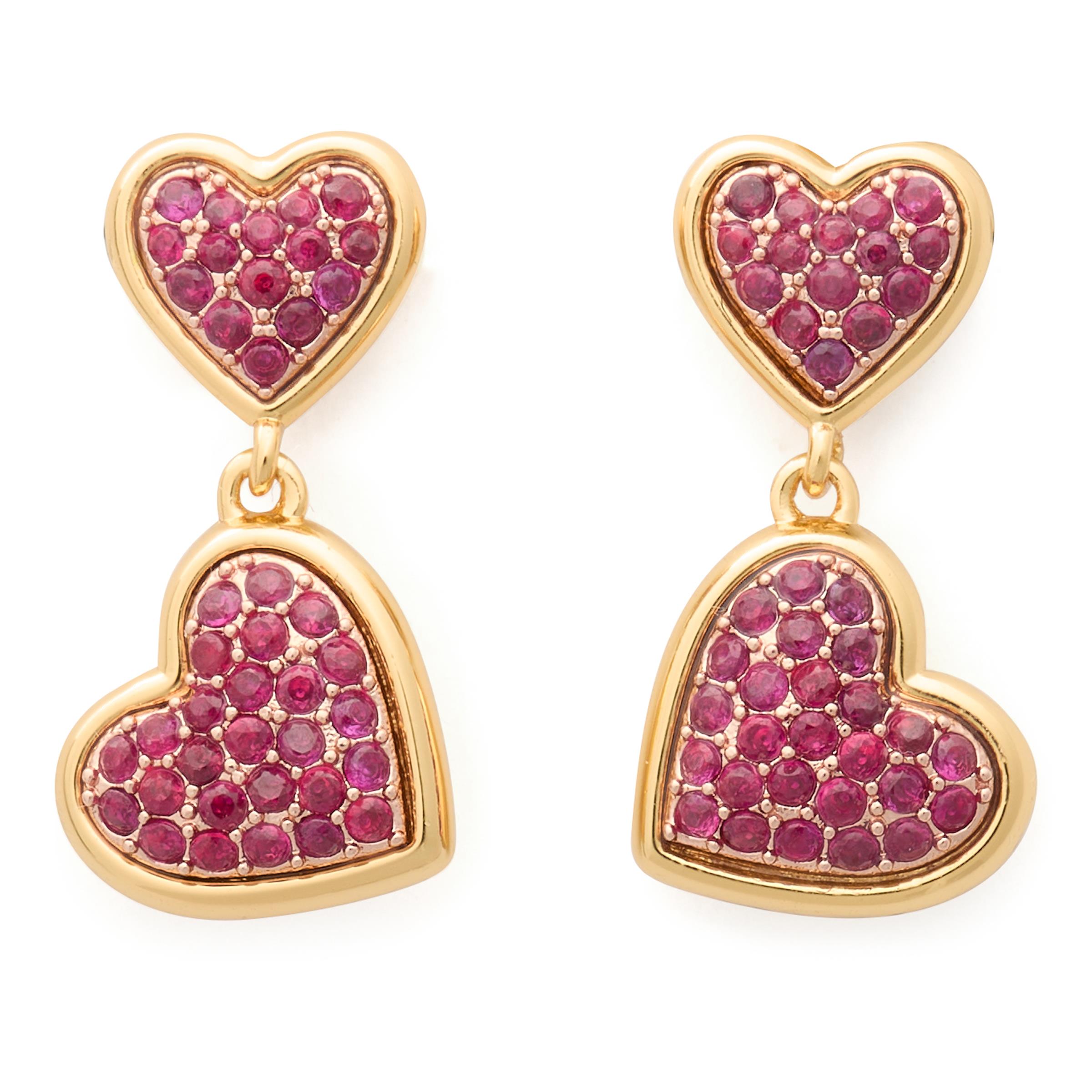 With All My Heart  Pave Drop Earrings  - Red/Gold