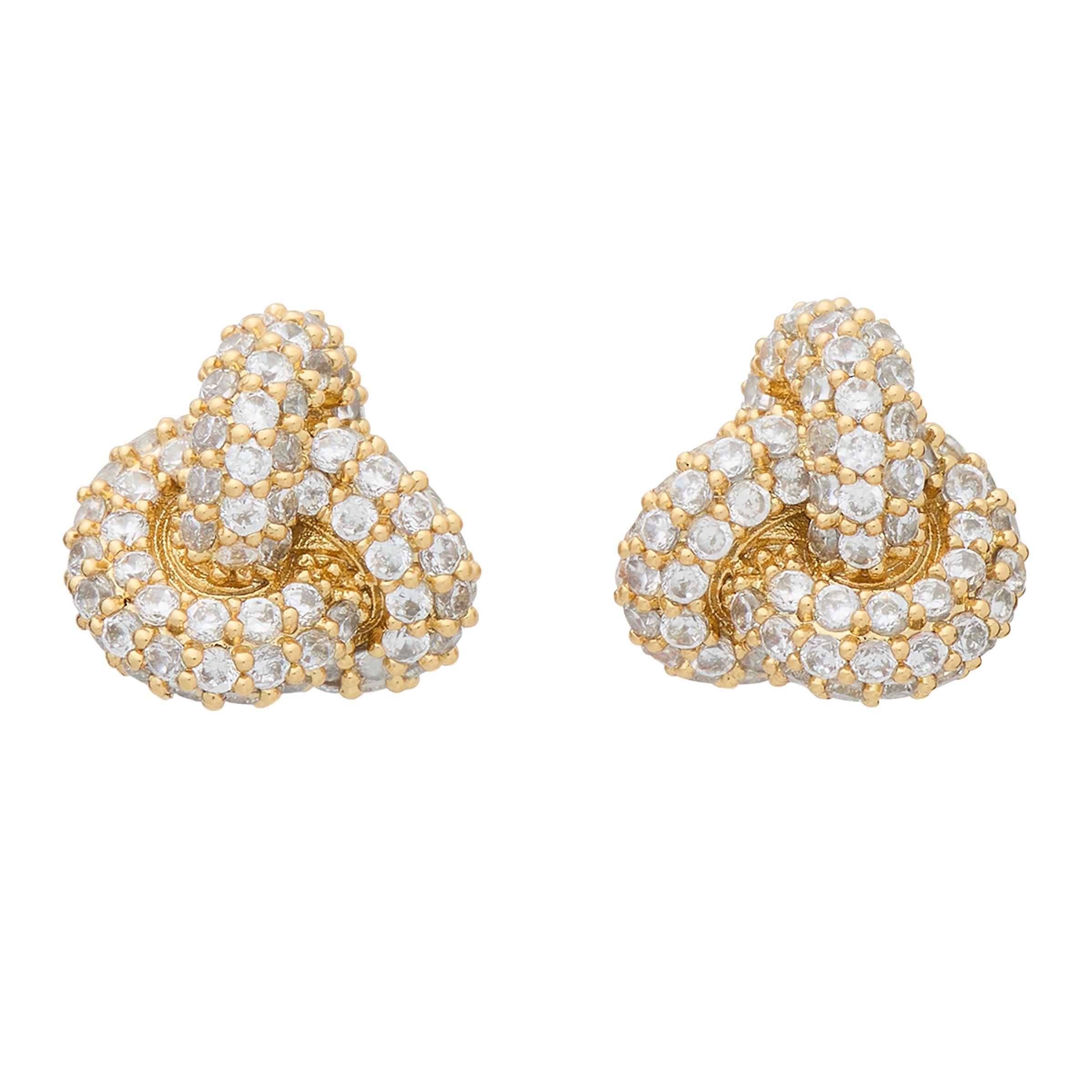 Double Knot Pave Studs - Clear/Gold