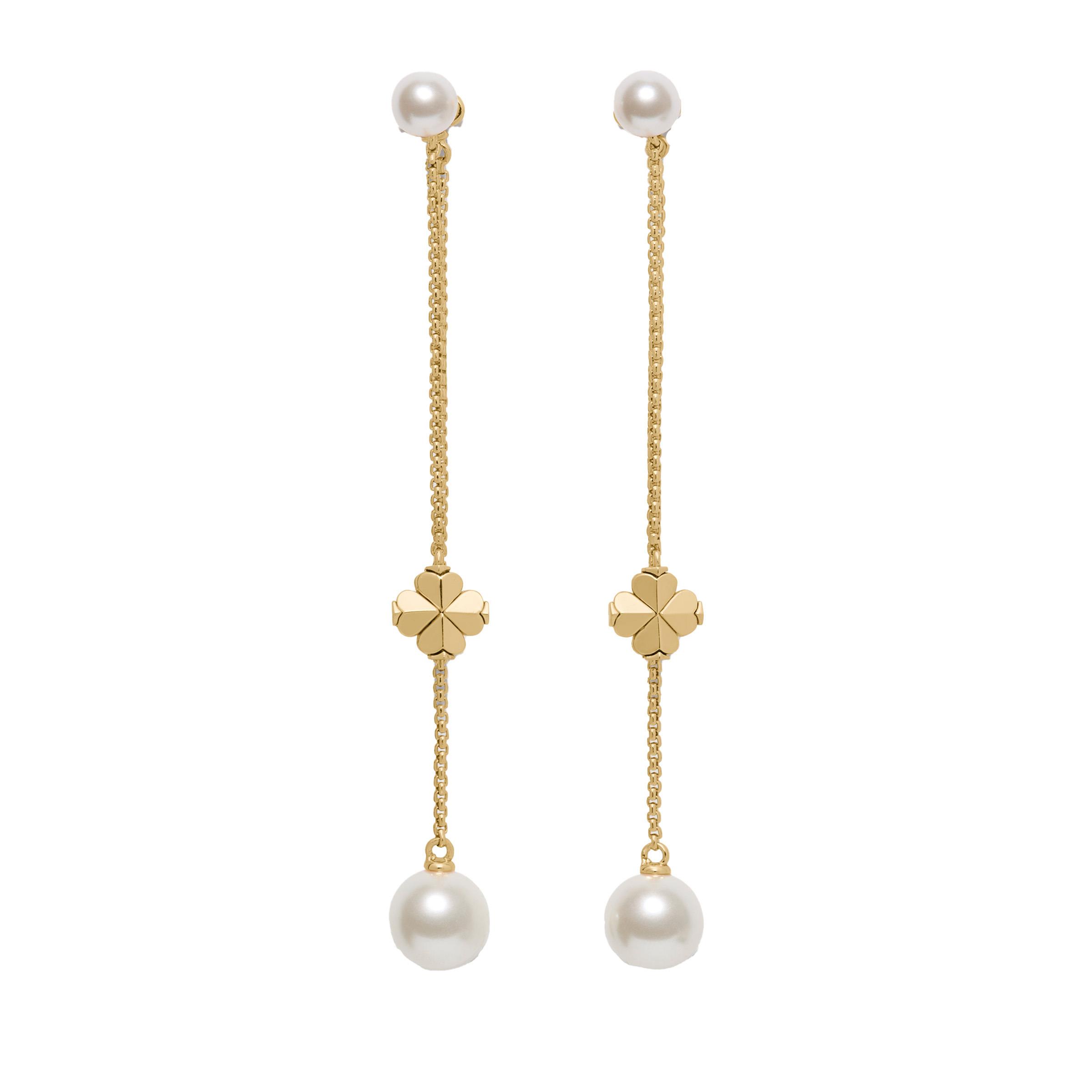 Spade Flower Pearl Linear Earrings - White/Gold