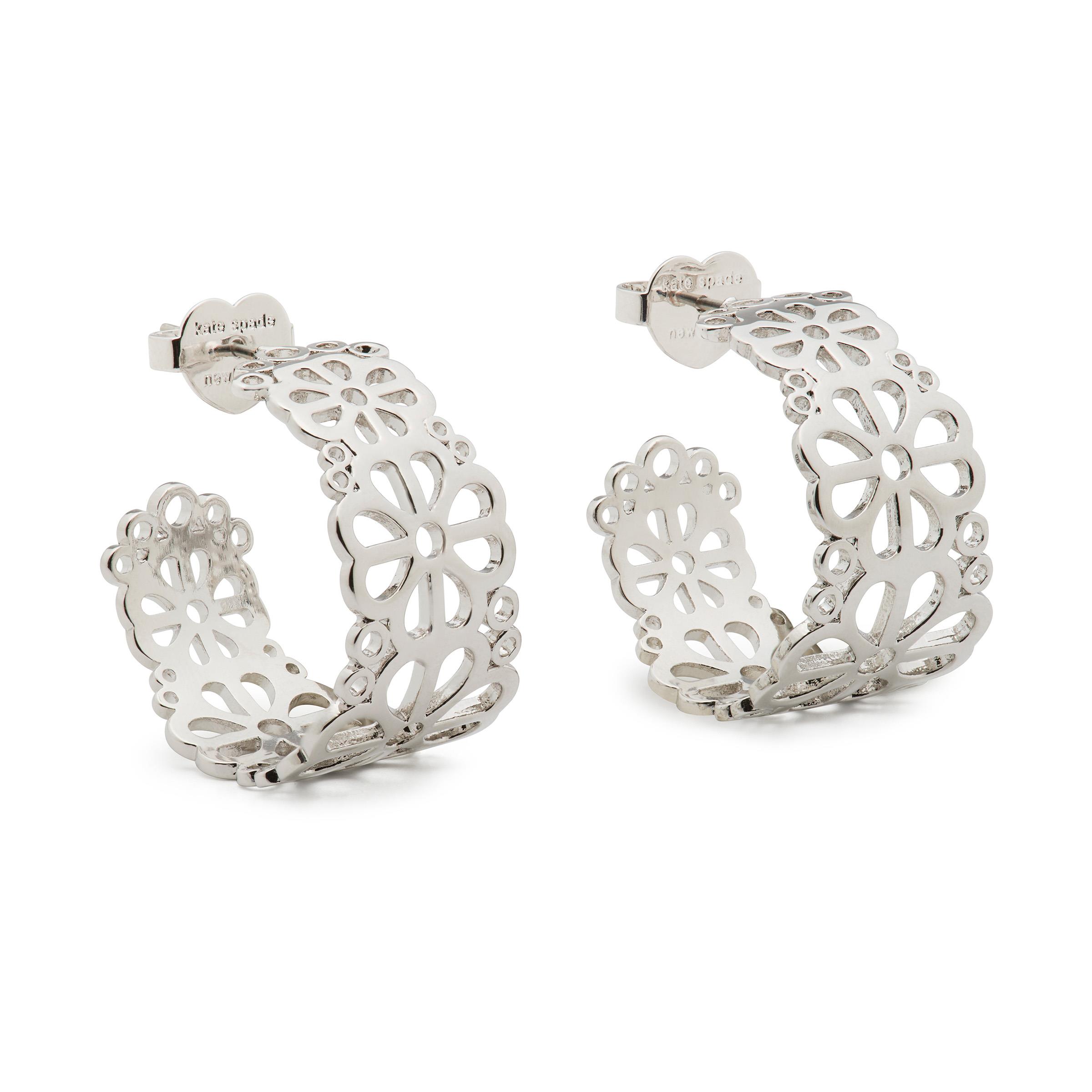 Spade Flower Lace Hoops - Silver