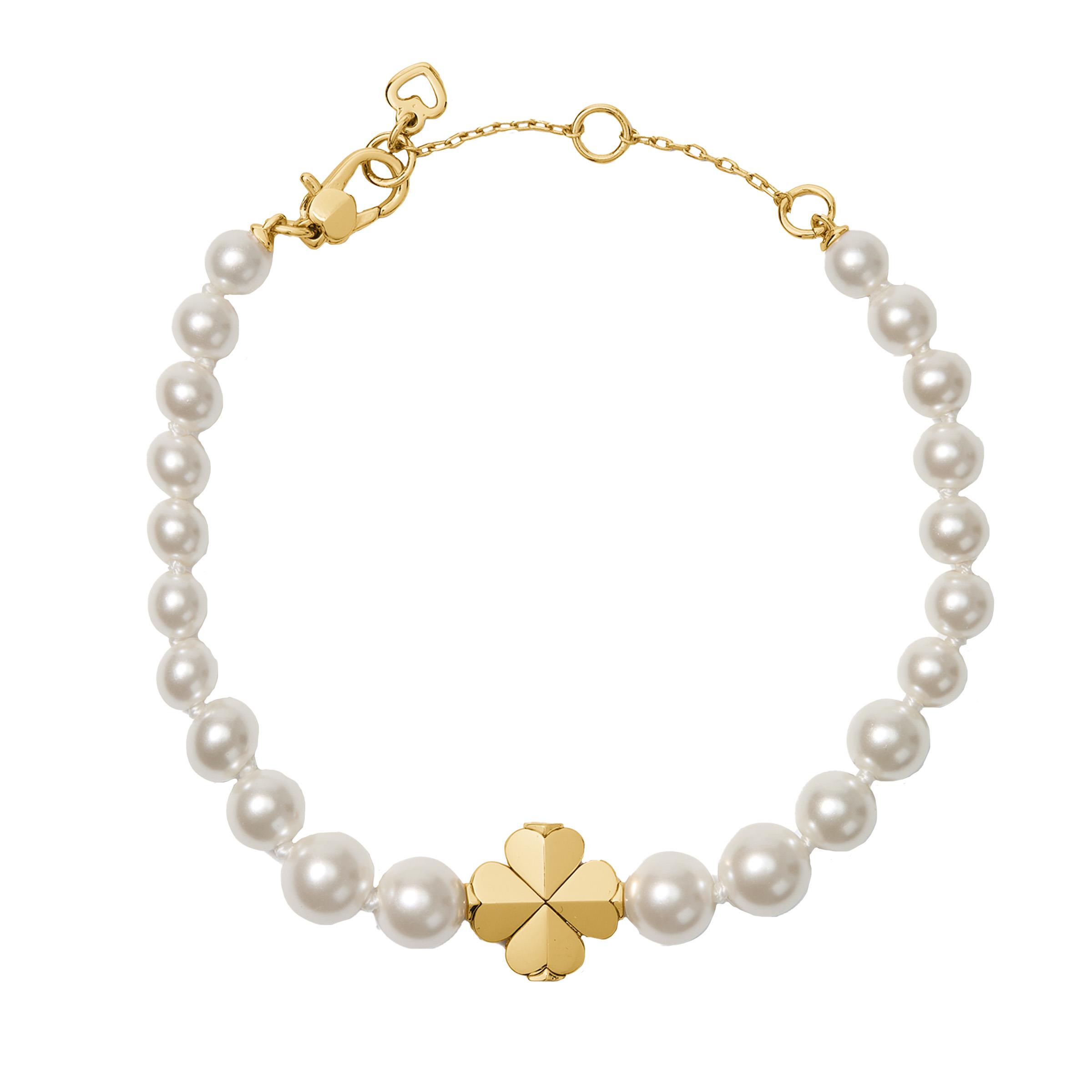 Spade Flower Pearl Bracelet - White/Gold
