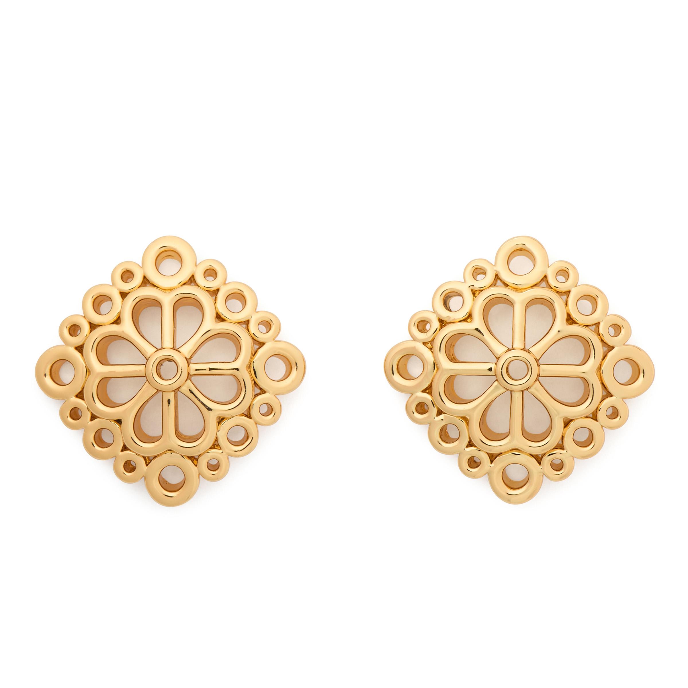 Spade Flower Lace Studs - Gold