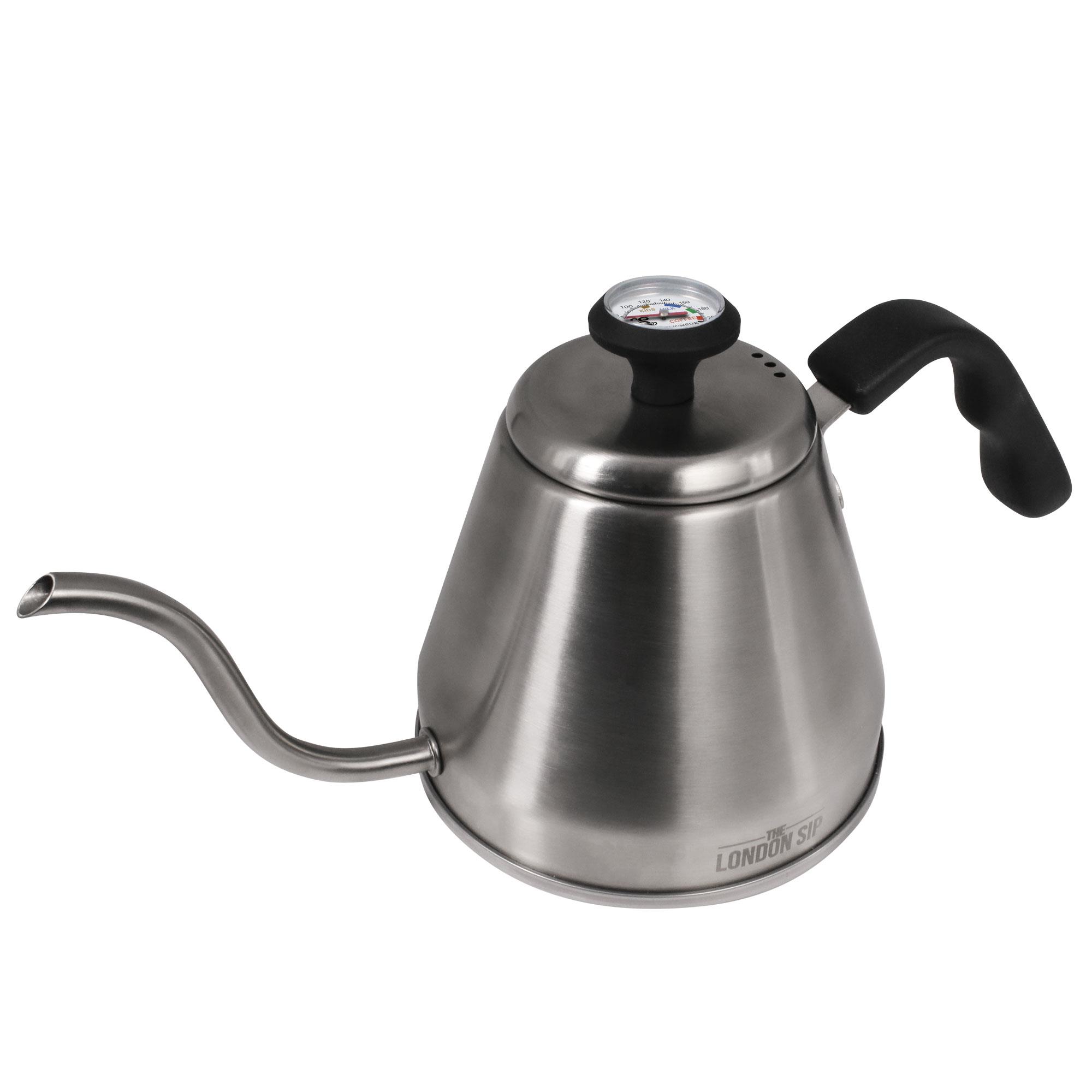 London Sip - Stainless Steel 1.2L Kettle W/Beverage Thermometer, Silver