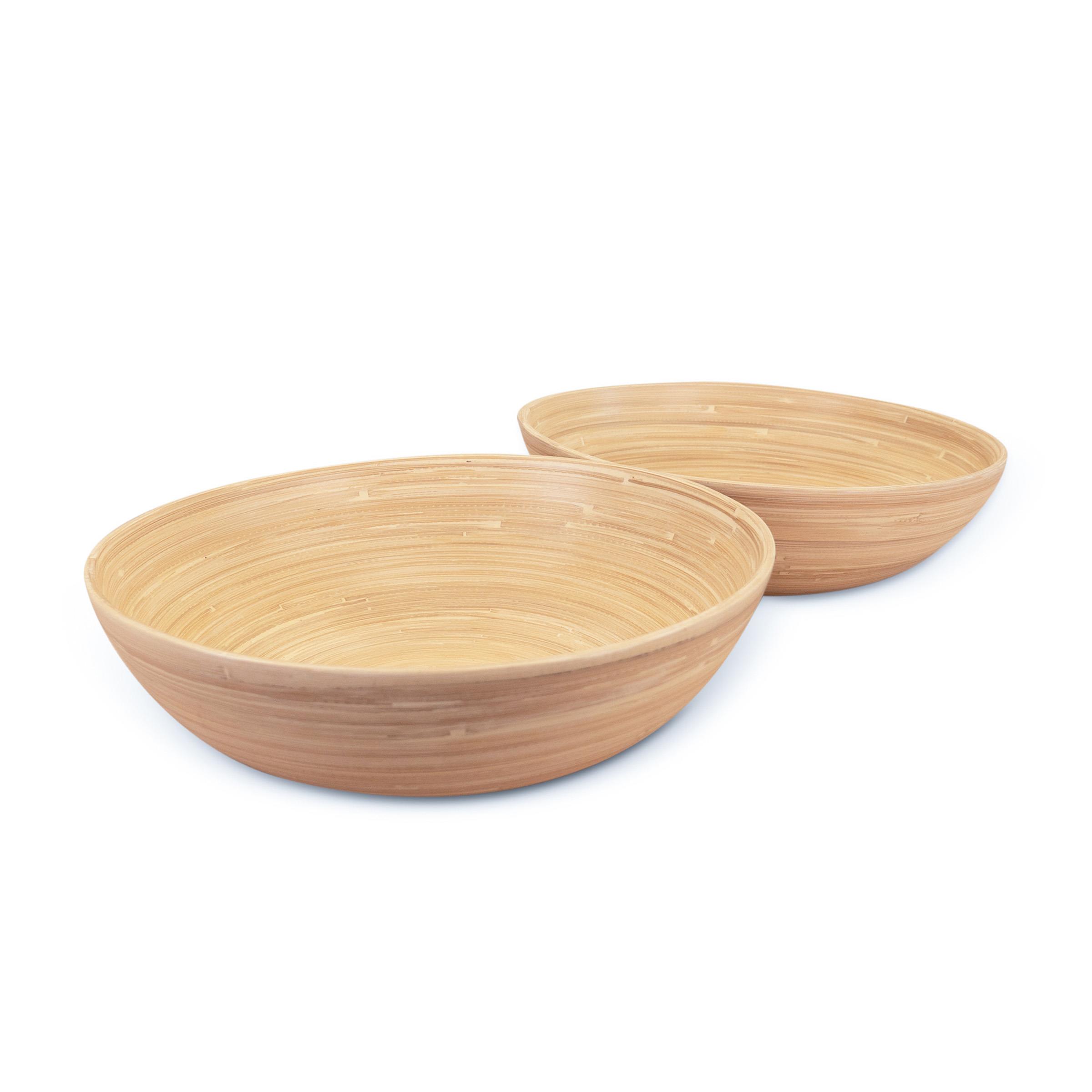 LEXA - Set Of 2 12-Inch Bamboo Salad Bowl - Natural Bamboo