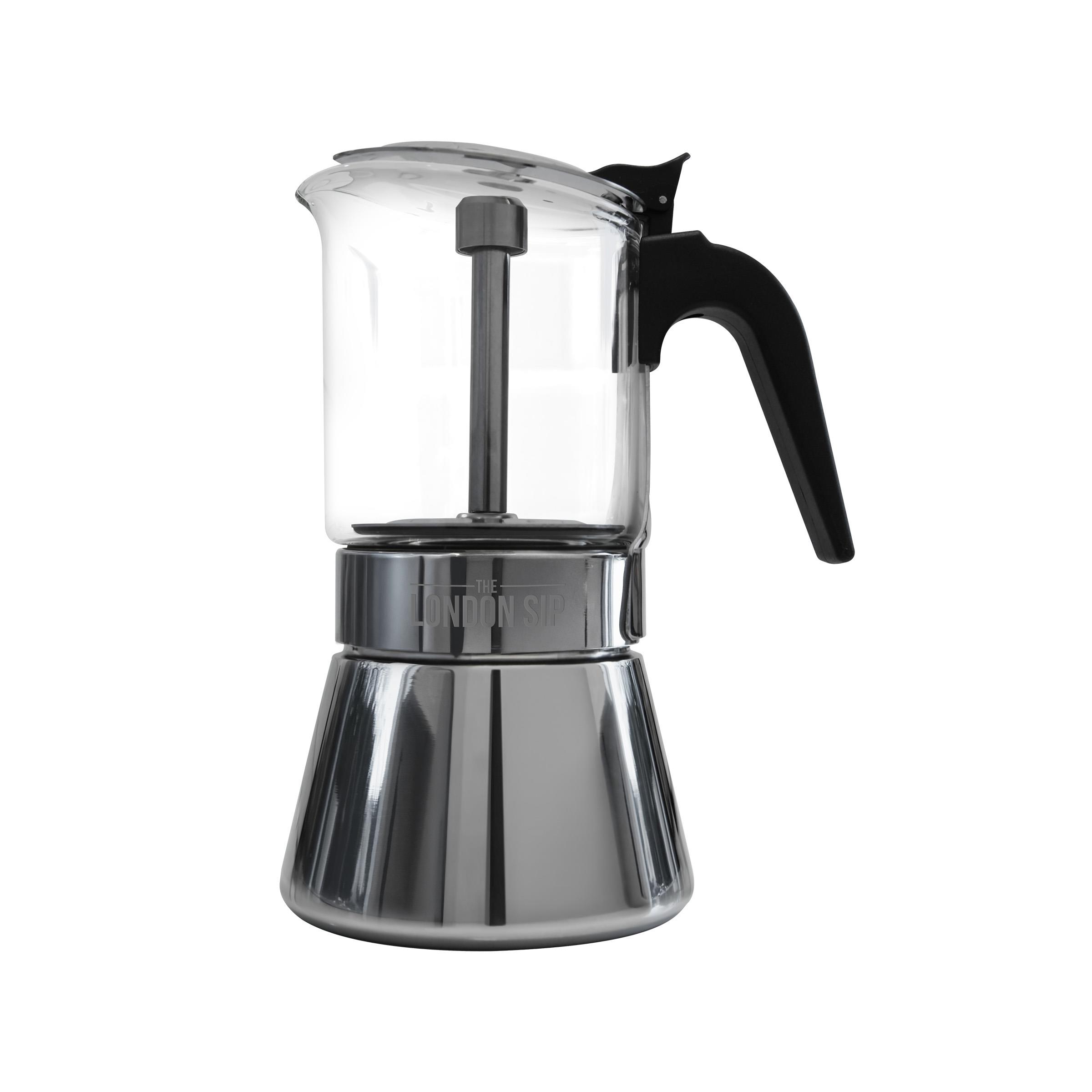 London Sip - 3-Cup Stainless Steel Espresso Maker - Glass