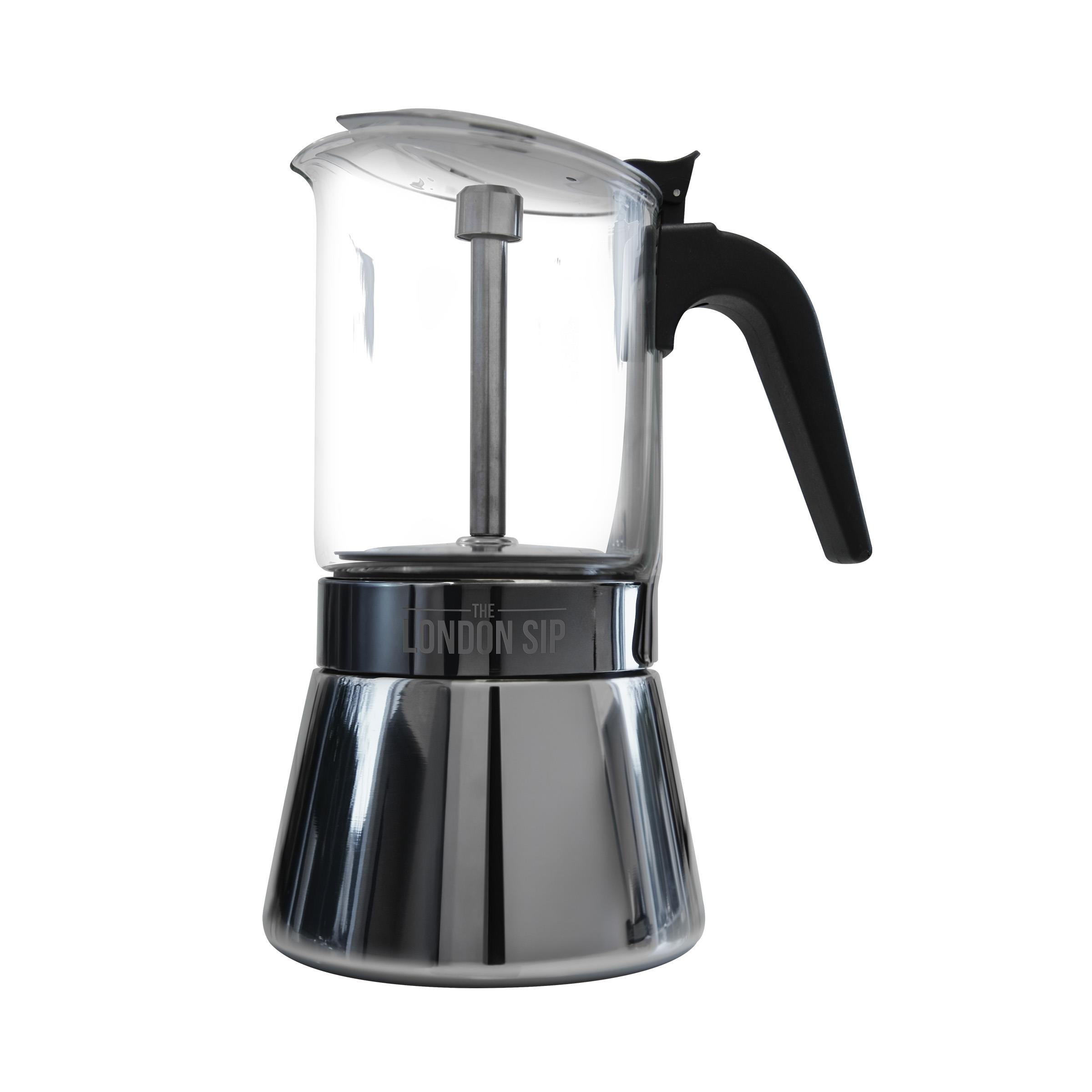 London Sip - 9-Cup Stainless Steel Espresso Maker - Glass