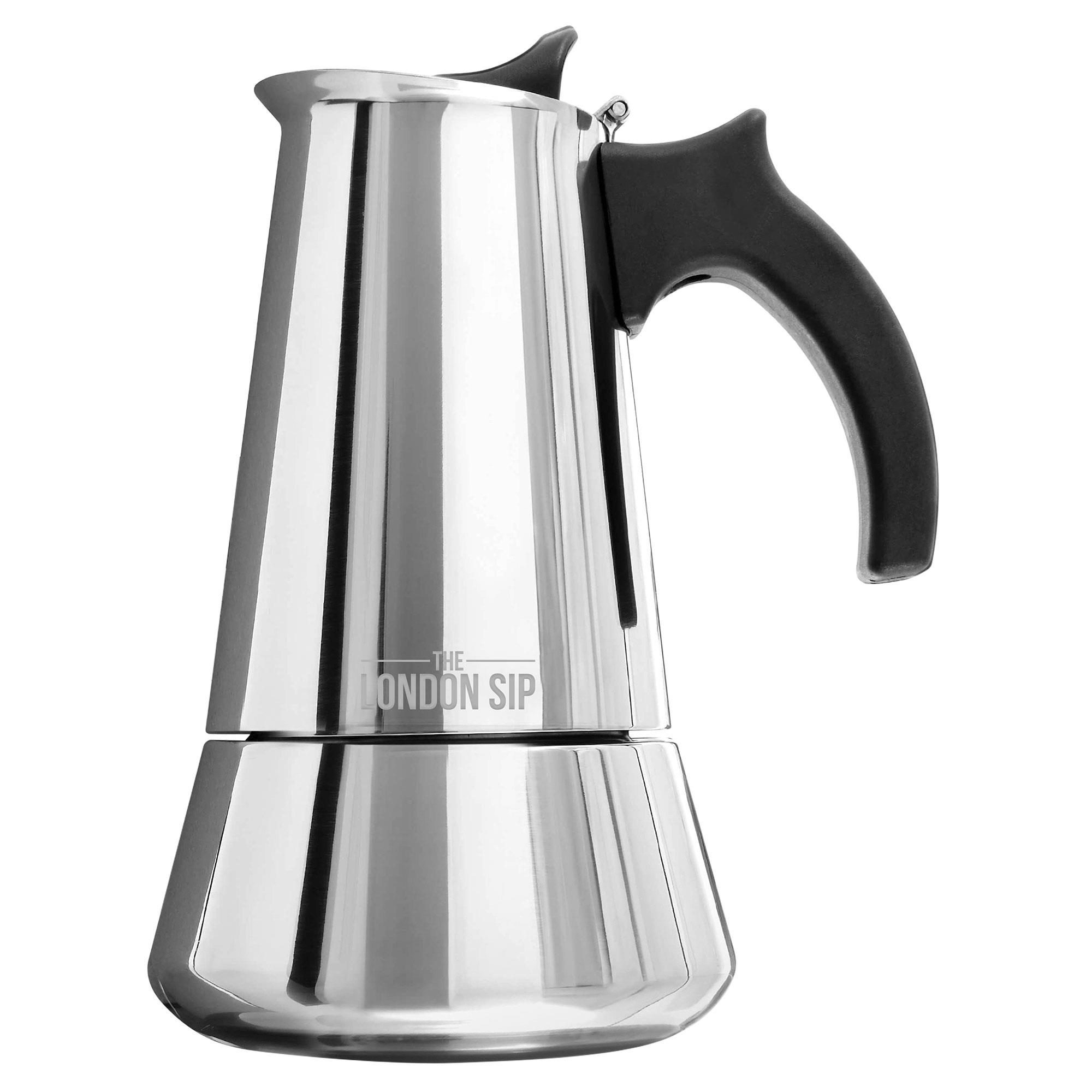 London Sip - Stainless Steel Espresso Maker 6-cup, Silver