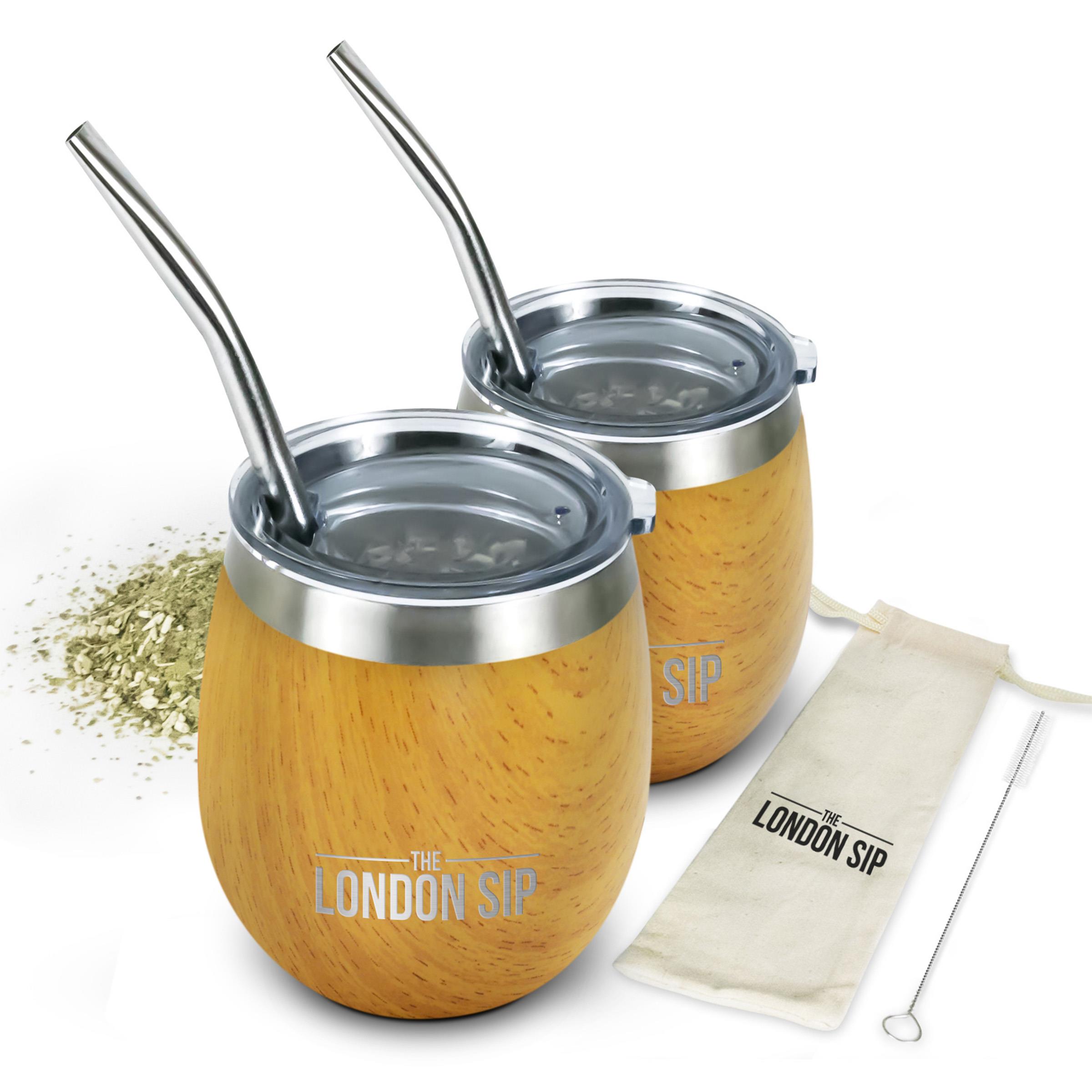 London Sip - 8oz Yerba Mate Cup, Set Of 2 - Light Burl Wood