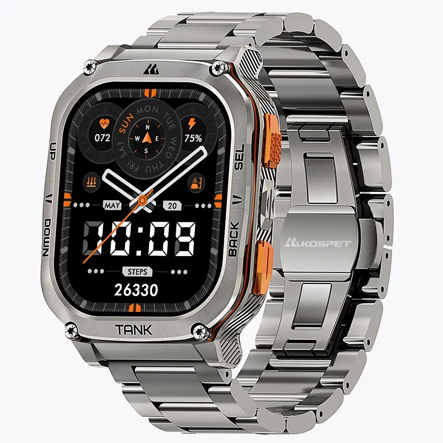 TANK M3 Ultra Special Edition 1.96-In.-AMOLED GPS Smartwatch With Stainless Steel Band (Silver)
