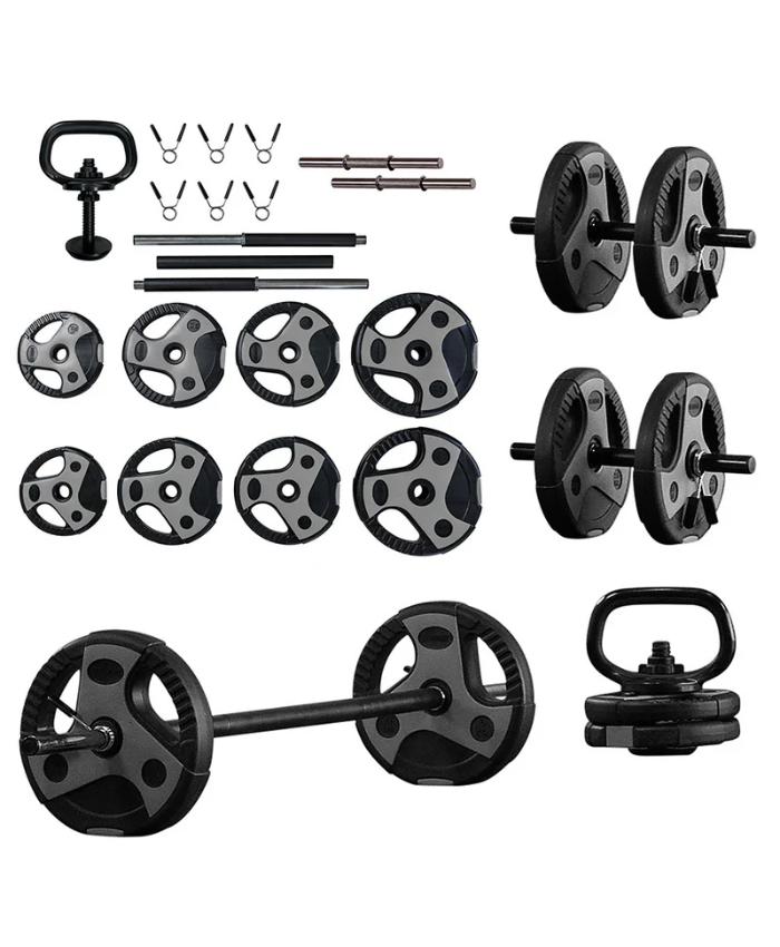 US Weight 54 Pound Adjustable Weight Set With Barbell, Dumbbells, And Kettlebell Handle – Versatile Exercise Equipment For Home Gym Workouts