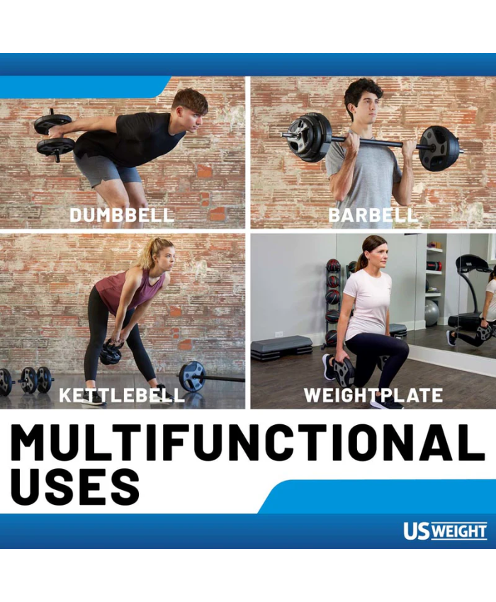 US Weight 54 Pound Adjustable Weight Set with Barbell, Dumbbells, and Kettlebell Handle – Versatile Exercise Equipment for Home Gym Workouts