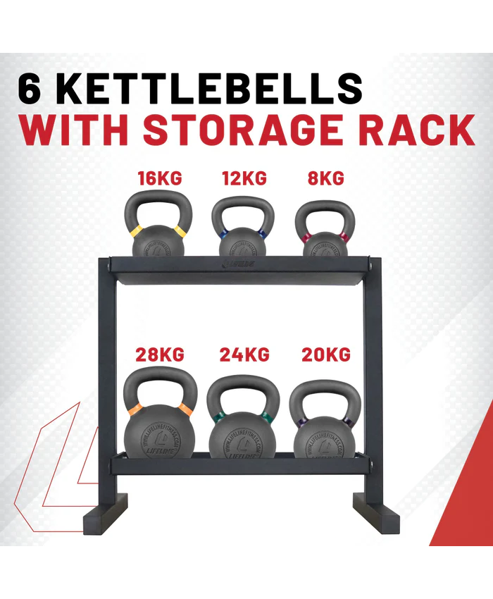 Lifeline Six Kettlebell Set With Storage Rack