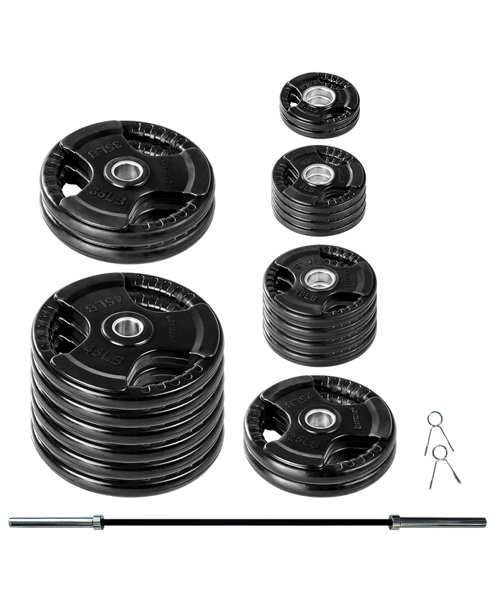 Lifeline Olympic Rubber Grip Plate Sets With Olympic Bar - Multiple Sizes Available