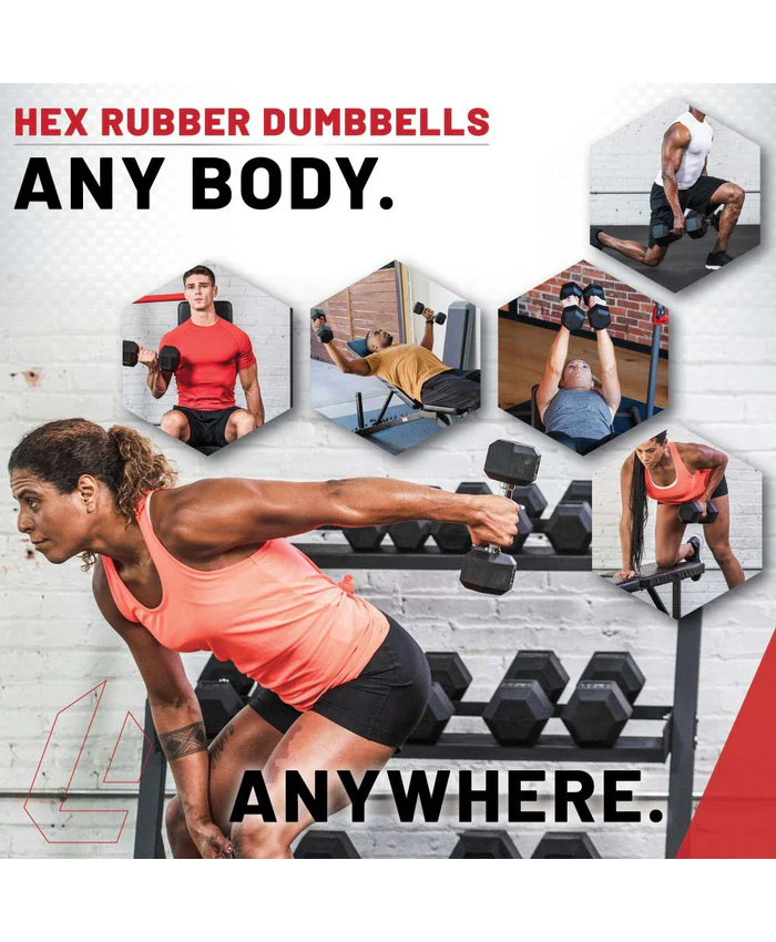 Lifeline Fitness Hex Rubber Dumbbells - Multiple Weight Options