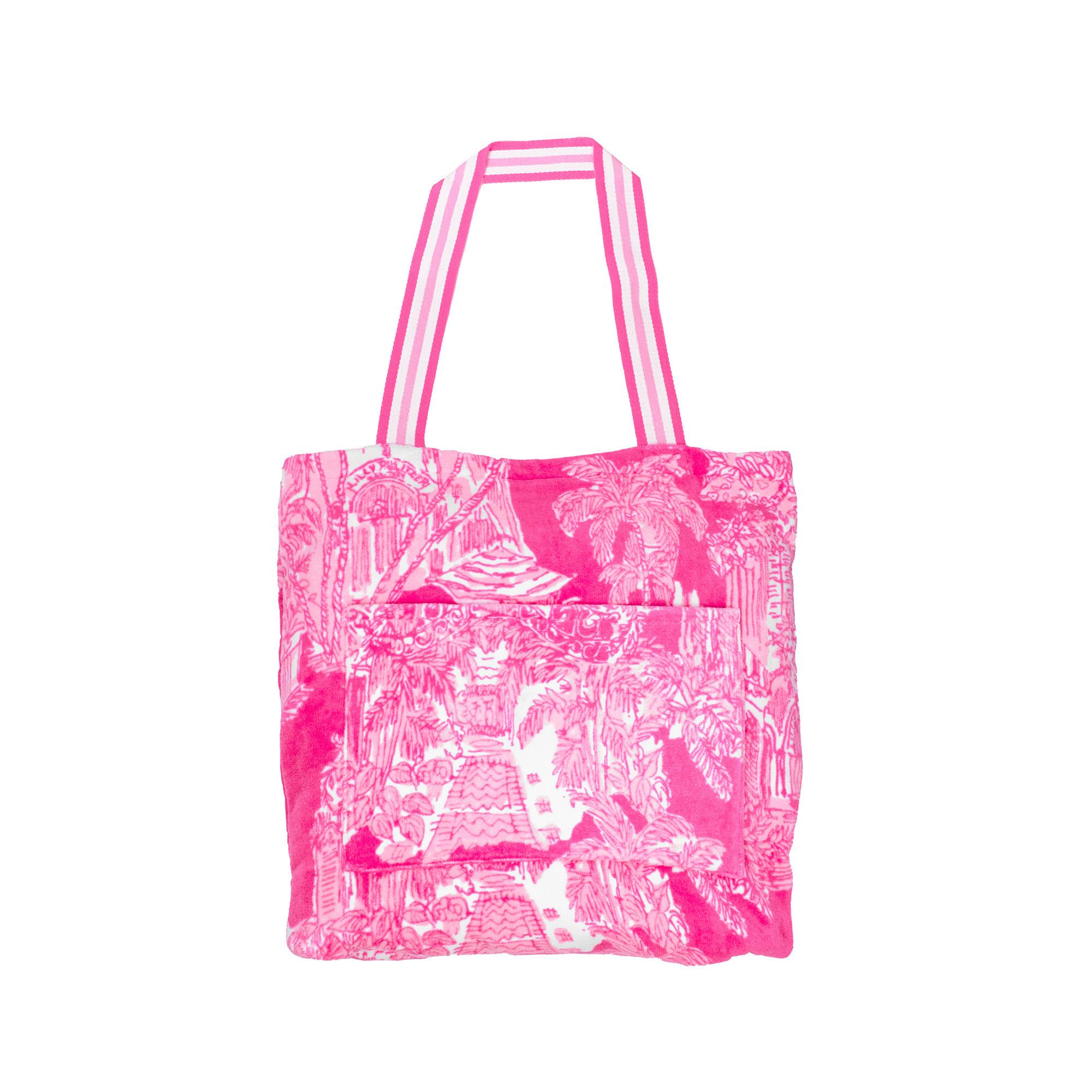 Foldable Towel Tote, Palm Beach Toile