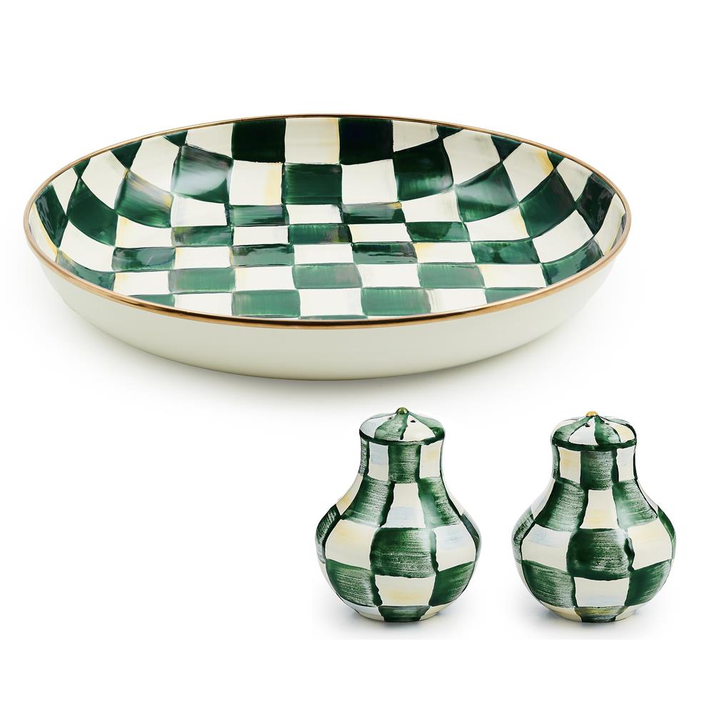 Emerald Check Abundant Bowl & Shakers