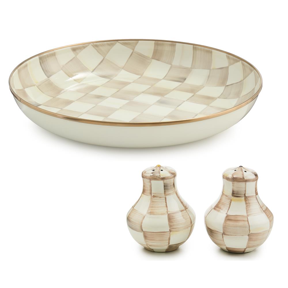 Mocha Check Abundant Bowl & Shakers