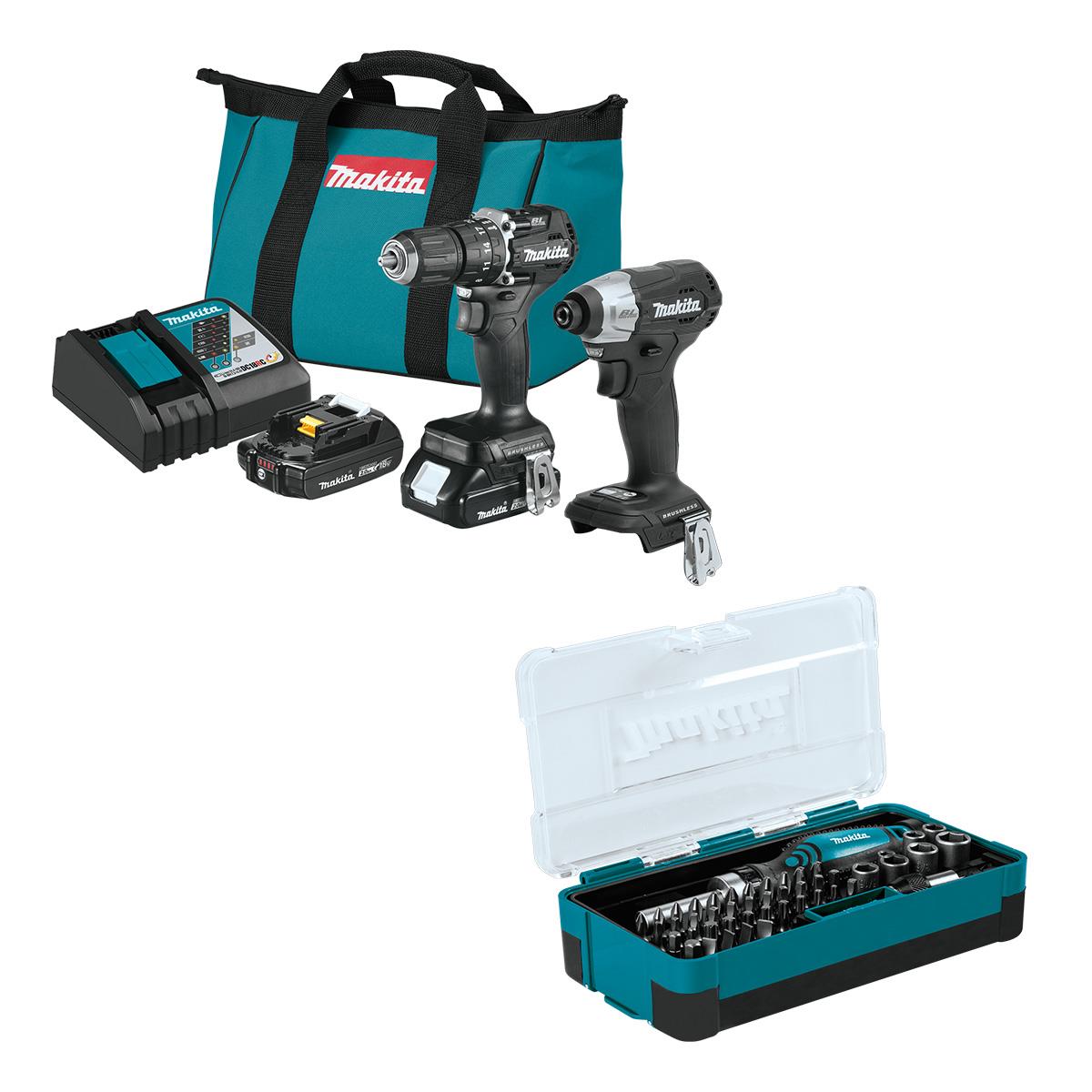 18V LXT® Lithium-Ion Sub-Compact Brushless Cordless 2-Piece Combo Kit W/ 47 Pc. Ratchet And Bit Set