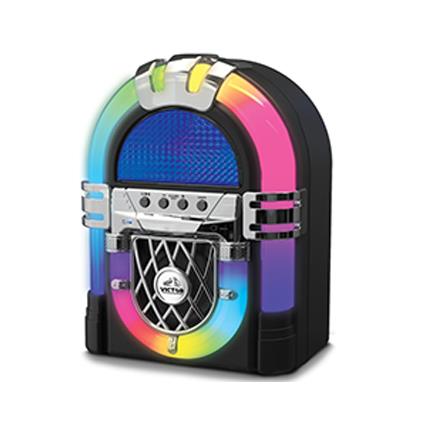 Victor Mini Bluetooth Jukebox With Multicolor LED Lighting, Built In Stereo Speaker; USB/SD Playback