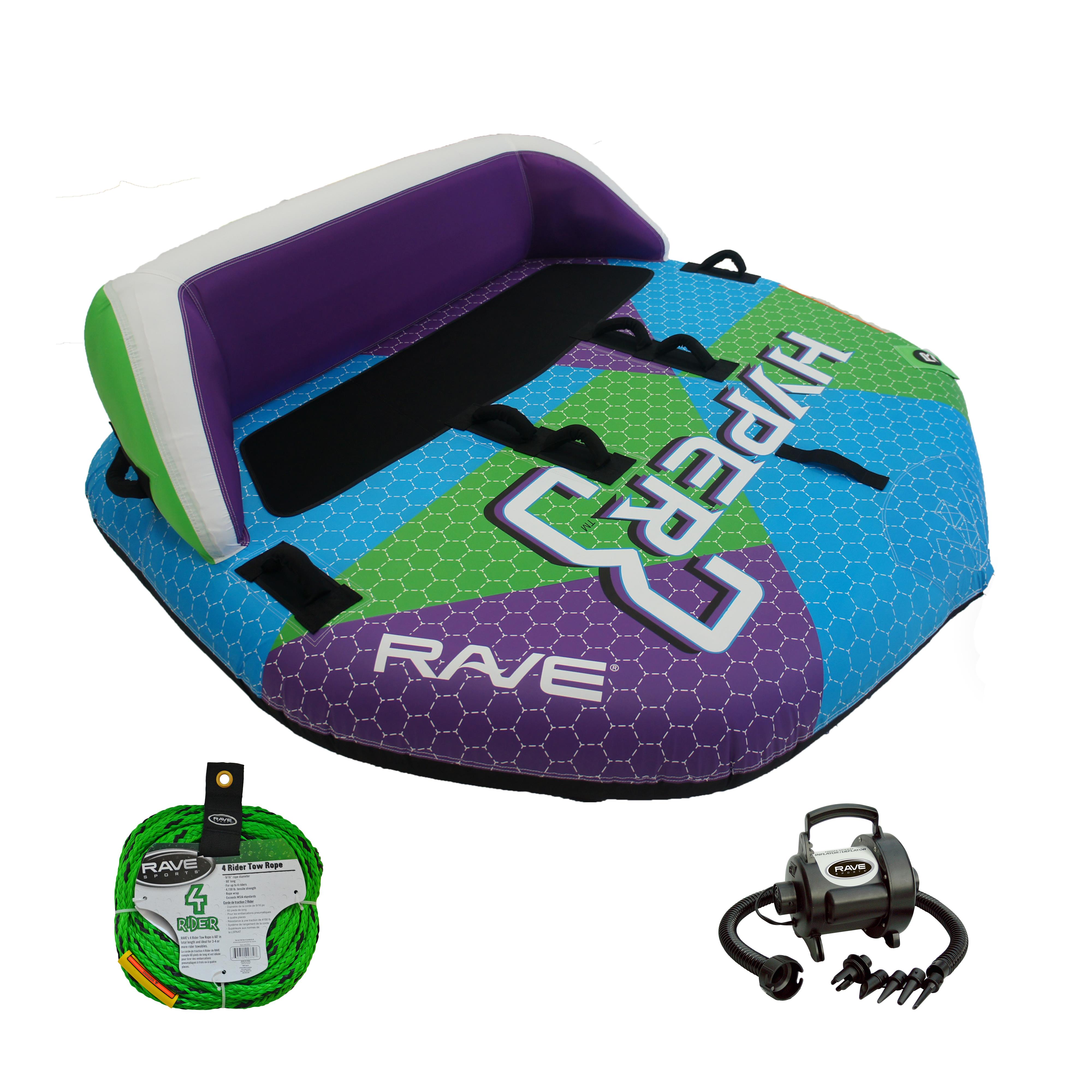 RAVE Sports - Hyper 3 Towable,  1-Section 4-Rider Tow Rope, & High Speed Inflator/Deflator