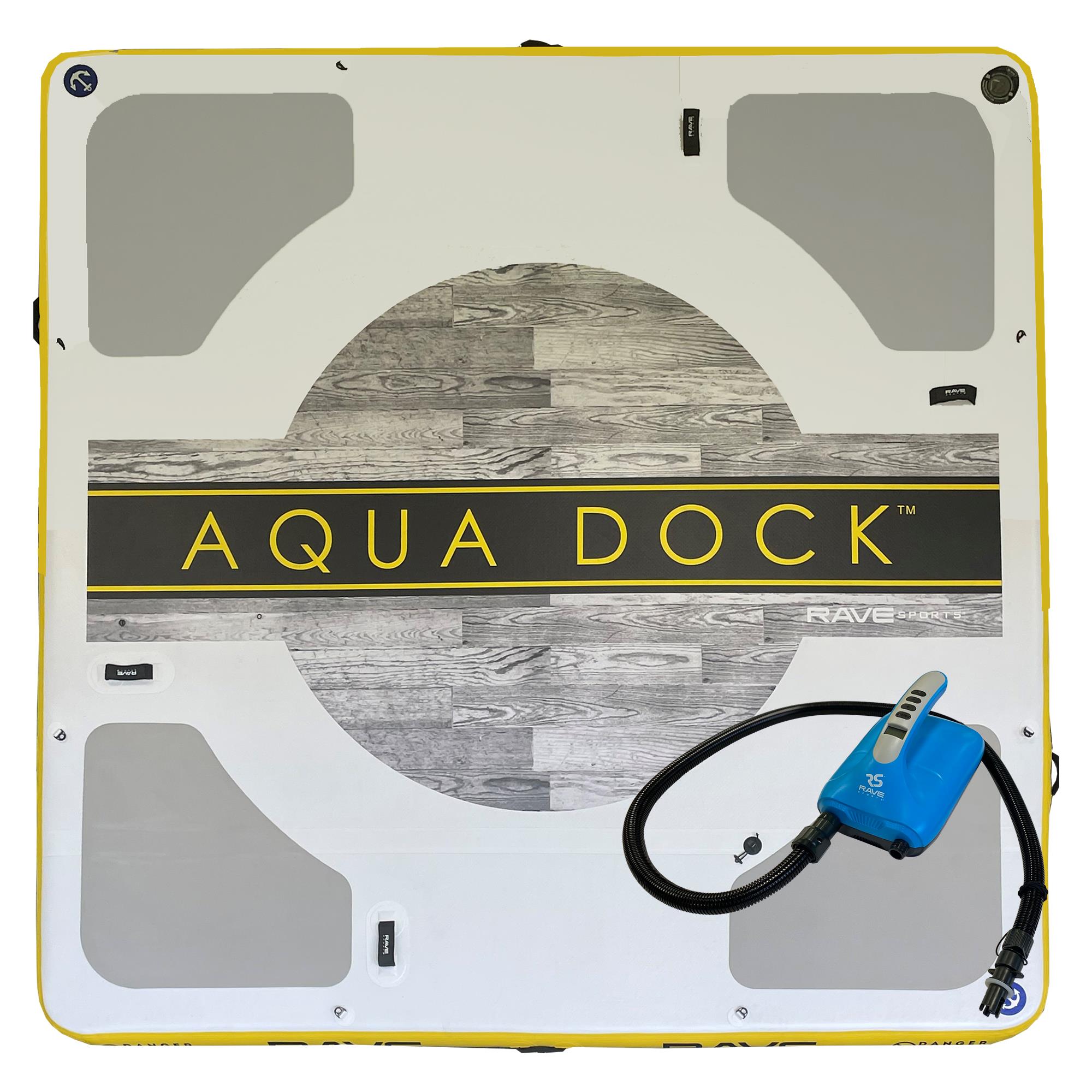 RAVE Sports - 10-Foot X 10-Foot Aqua Dock W/Rapid, Dual-Stage 12VDC Inflator/Deflator