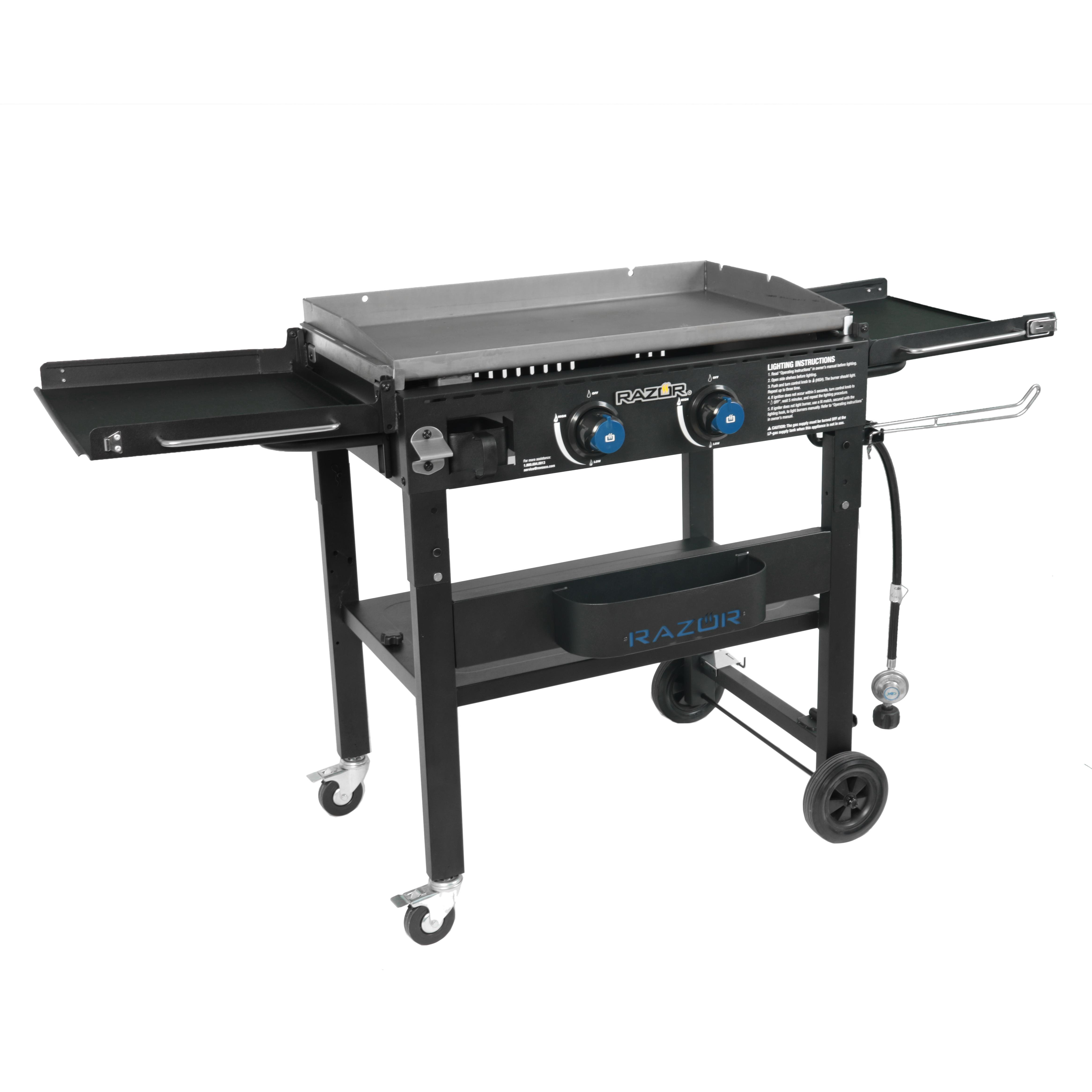 Razor 2-Burner Griddle W/Foldable Side Shelves (Includes Condiment Tray & Wind Guards)