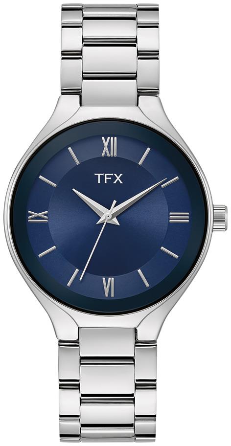 Mens Silver Tone Stainless Steel Bracelet Watch With Blue Dial