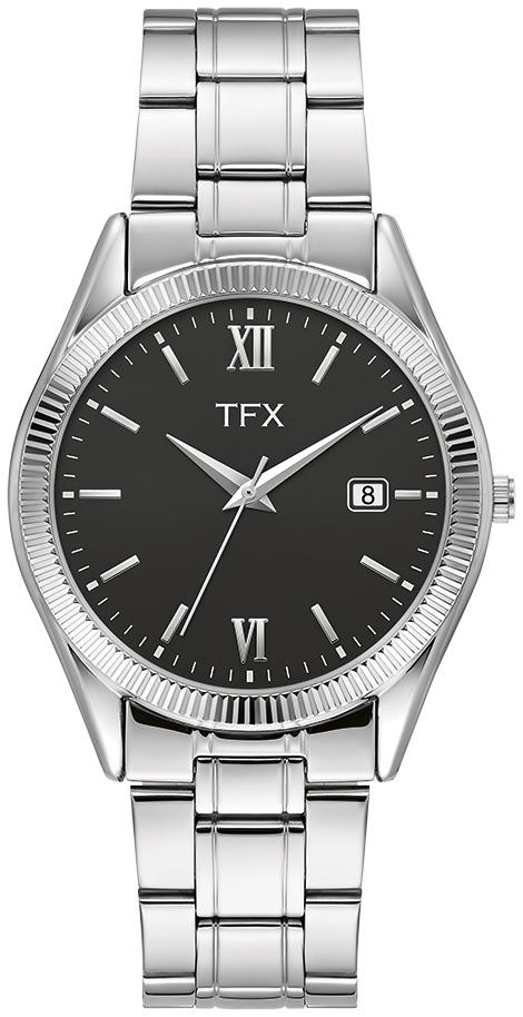 Mens Silver Tone Stainless Steel Bracelet Watch With Black Dial