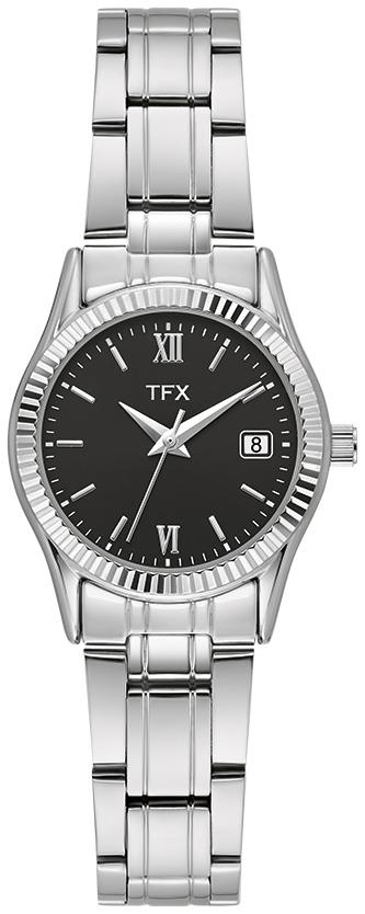 Ladies Silver Tone Stainless Steel Bracelet Watch With Black Dial