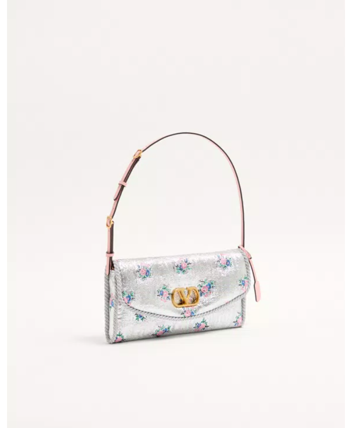 Valentino Garavani DeVain Small Shoulder Bag In Floral Lurex Jacquard Fabric